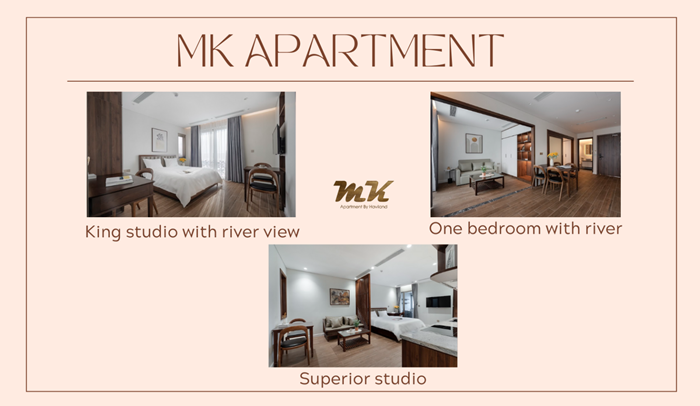 MK Apartment có 3 hạng phòng chính: King studio, 1 phòng ngủ và Superior Studio